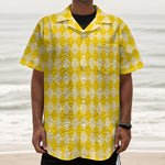Yellow Harlequin Pattern Print Textured Short Sleeve Shirt