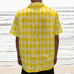 Yellow Harlequin Pattern Print Textured Short Sleeve Shirt