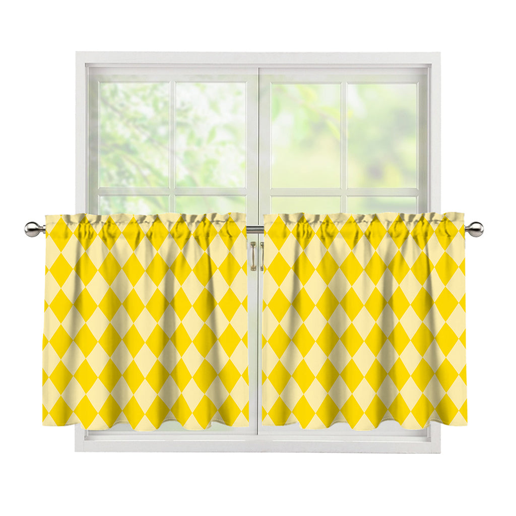 Yellow Harlequin Pattern Print Tier Curtains
