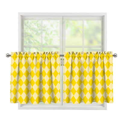Yellow Harlequin Pattern Print Tier Curtains