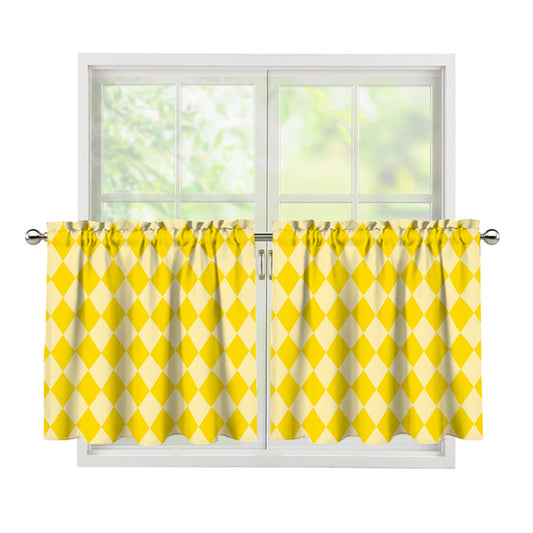 Yellow Harlequin Pattern Print Tier Curtains