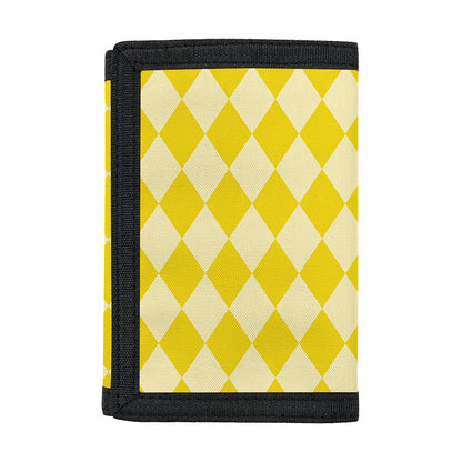Yellow Harlequin Pattern Print Trifold Wallet