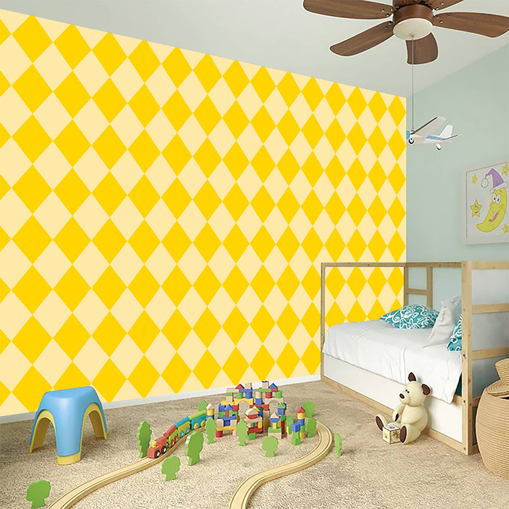 Yellow Harlequin Pattern Print Wall Sticker