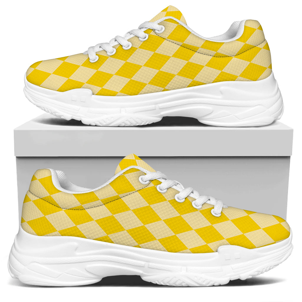 Yellow Harlequin Pattern Print White Chunky Shoes