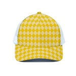 Yellow Harlequin Pattern Print White Mesh Trucker Cap