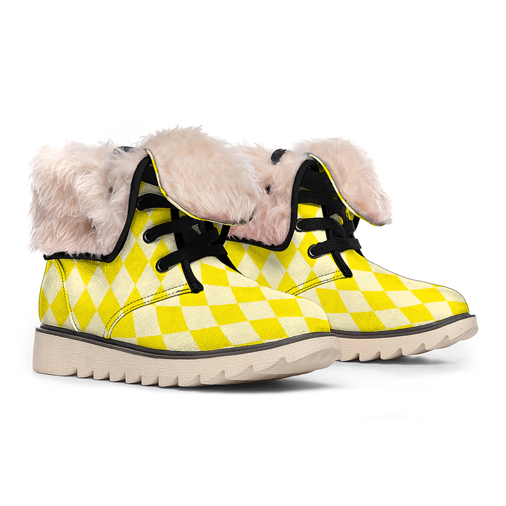 Yellow Harlequin Pattern Print Winter Boots