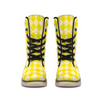 Yellow Harlequin Pattern Print Winter Boots