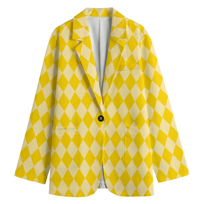Yellow Harlequin Pattern Print Women's Blazer