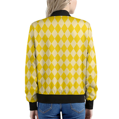 Yellow Harlequin Pattern Print Women's Bomber Jacket