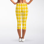 Yellow Harlequin Pattern Print Women's Capri Leggings