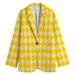 Yellow Harlequin Pattern Print Women's Cotton Blazer