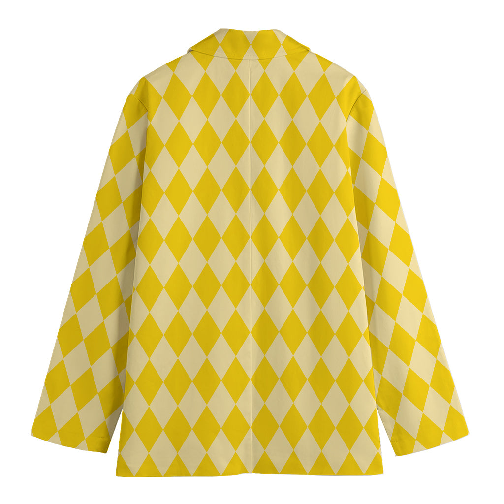 Yellow Harlequin Pattern Print Women's Cotton Blazer