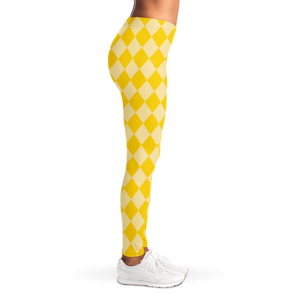 Yellow Harlequin Pattern Print Women's Leggings