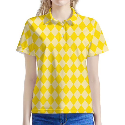 Yellow Harlequin Pattern Print Women's Polo Shirt