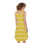 Yellow Harlequin Pattern Print Women's Sleeveless Dress