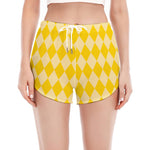 Yellow Harlequin Pattern Print Women's Split Running Shorts