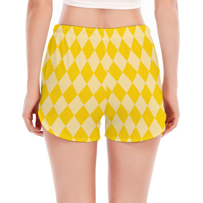 Yellow Harlequin Pattern Print Women's Split Running Shorts