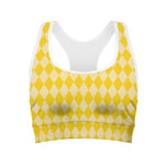 Yellow Harlequin Pattern Print Women's Sports Bra