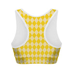 Yellow Harlequin Pattern Print Women's Sports Bra