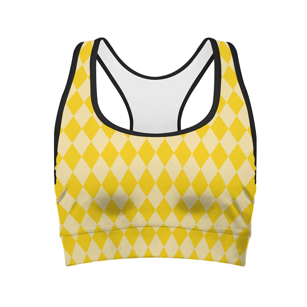 Yellow Harlequin Pattern Print Women's Sports Bra