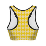 Yellow Harlequin Pattern Print Women's Sports Bra