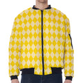 Yellow Harlequin Pattern Print Zip Sleeve Bomber Jacket