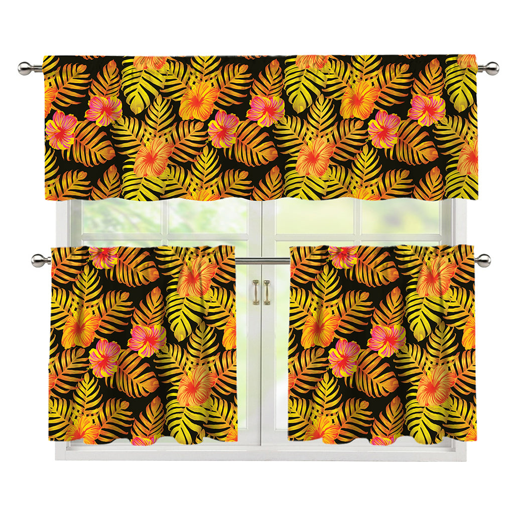 Yellow Hawaiian Tropical Pattern Print 3 Piece Kitchen Curtains