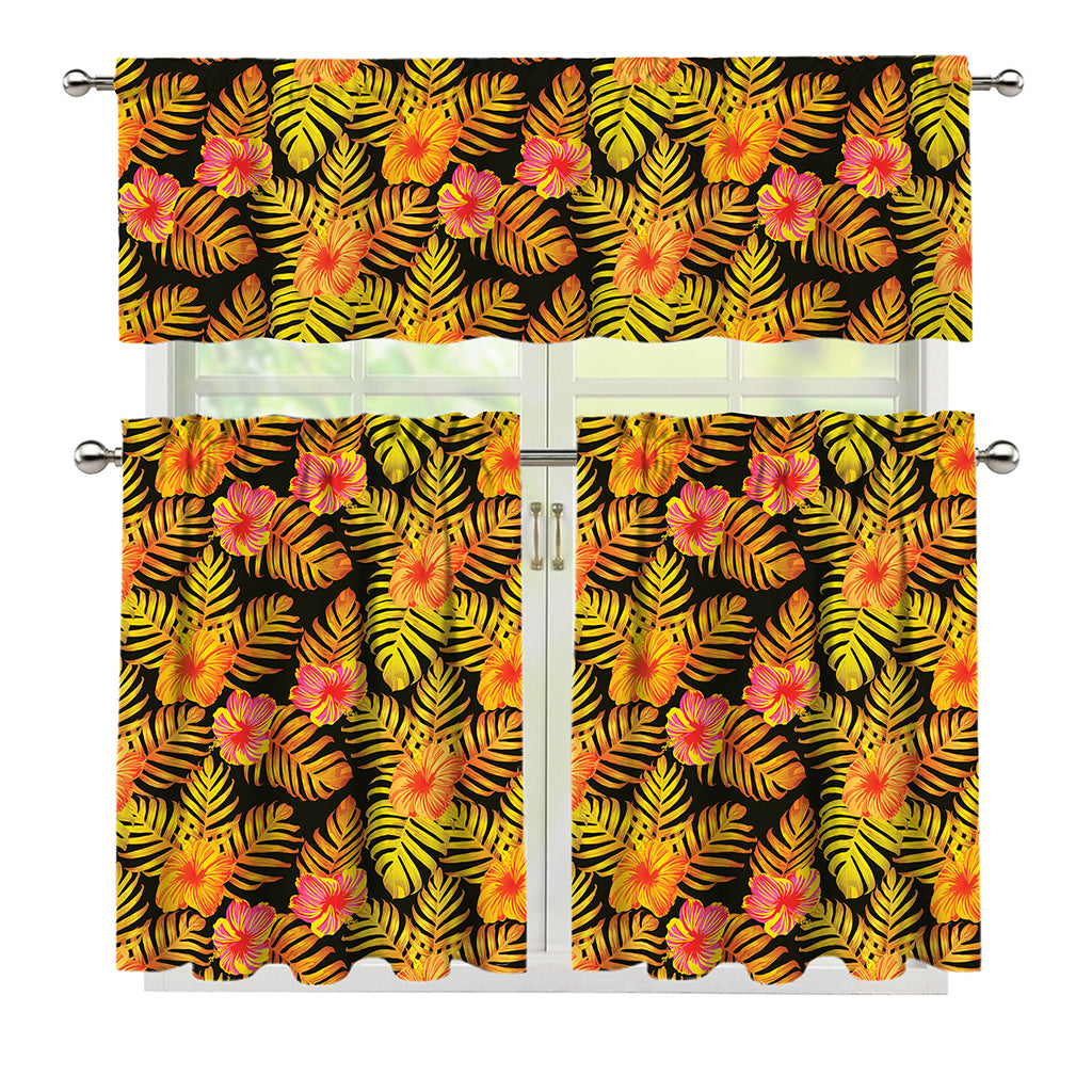 Yellow Hawaiian Tropical Pattern Print 3 Piece Kitchen Curtains