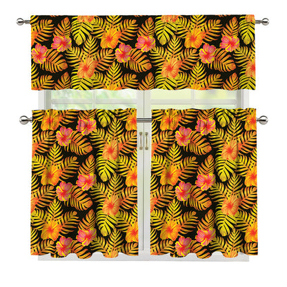 Yellow Hawaiian Tropical Pattern Print 3 Piece Kitchen Curtains
