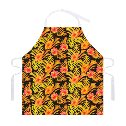 Yellow Hawaiian Tropical Pattern Print Adjustable Apron