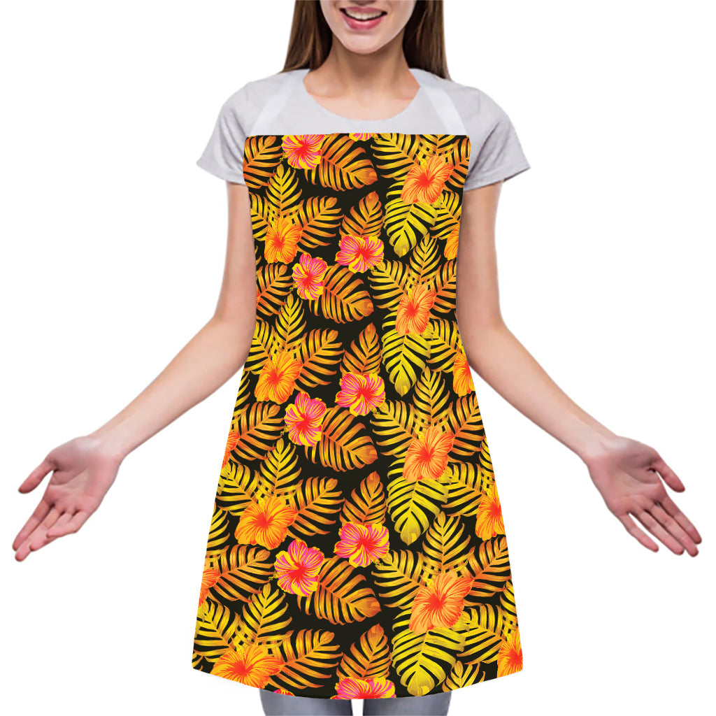 Yellow Hawaiian Tropical Pattern Print Adjustable Apron