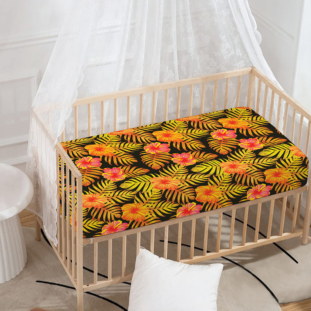 Yellow Hawaiian Tropical Pattern Print Baby Crib Sheet