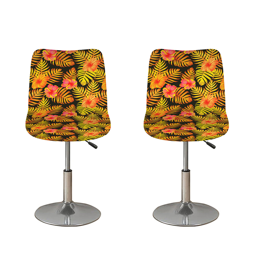 Yellow Hawaiian Tropical Pattern Print Bar Stool Covers