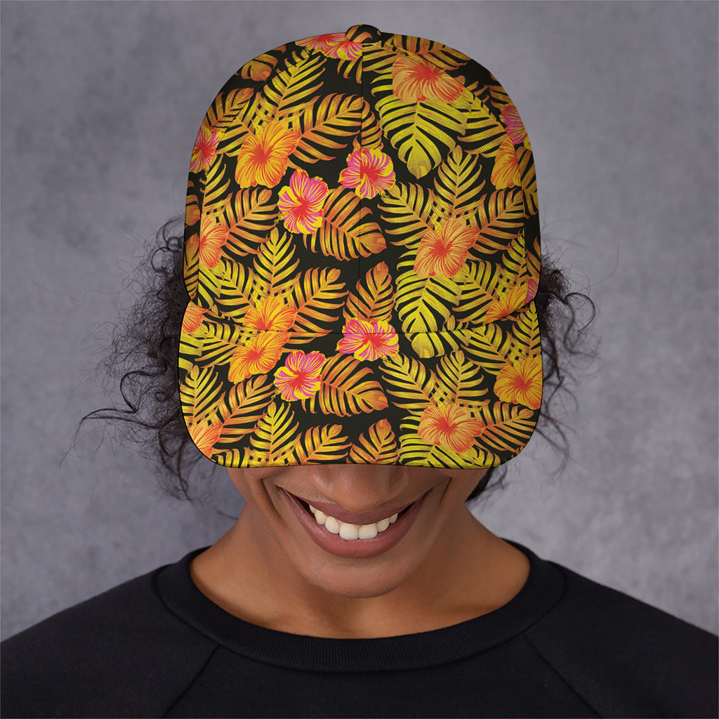 Yellow Hawaiian Tropical Pattern Print Baseball Cap