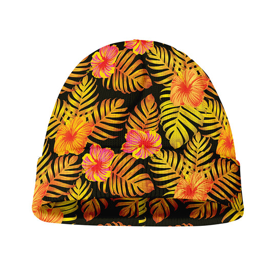Yellow Hawaiian Tropical Pattern Print Beanie