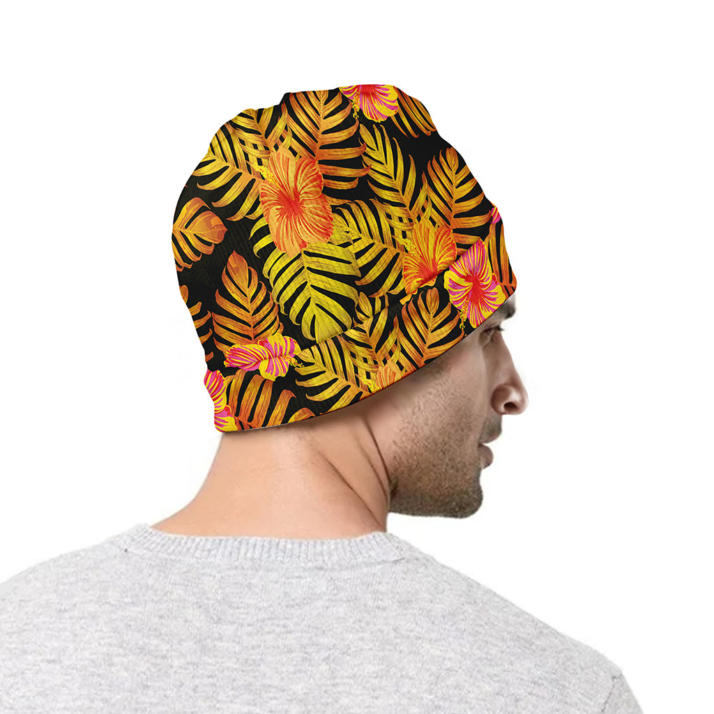 Yellow Hawaiian Tropical Pattern Print Beanie
