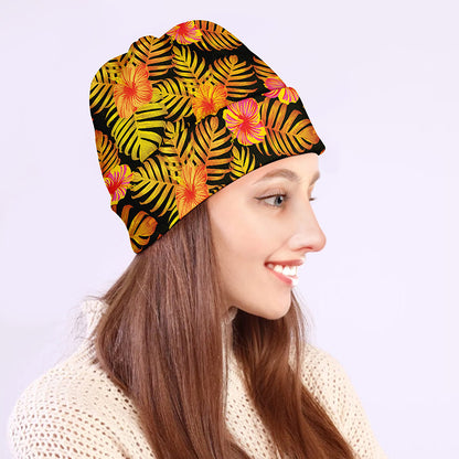 Yellow Hawaiian Tropical Pattern Print Beanie
