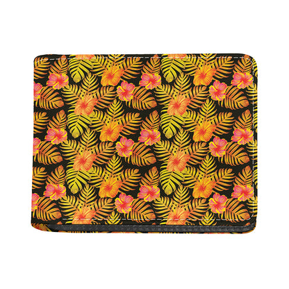 Yellow Hawaiian Tropical Pattern Print Bifold Wallet