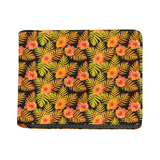 Yellow Hawaiian Tropical Pattern Print Bifold Wallet