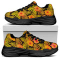 Yellow Hawaiian Tropical Pattern Print Black Chunky Shoes