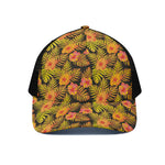 Yellow Hawaiian Tropical Pattern Print Black Mesh Trucker Cap