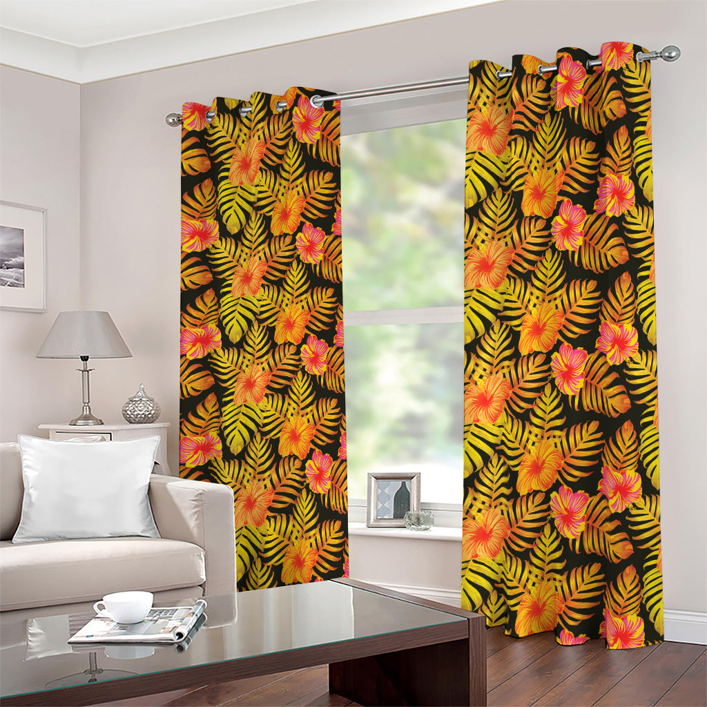 Yellow Hawaiian Tropical Pattern Print Blackout Grommet Curtains