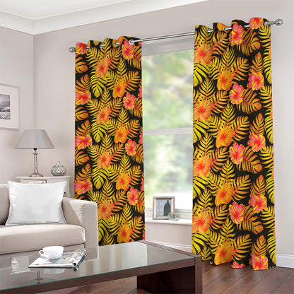 Yellow Hawaiian Tropical Pattern Print Blackout Grommet Curtains