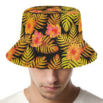 Yellow Hawaiian Tropical Pattern Print Bucket Hat