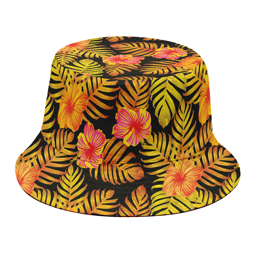 Yellow Hawaiian Tropical Pattern Print Bucket Hat