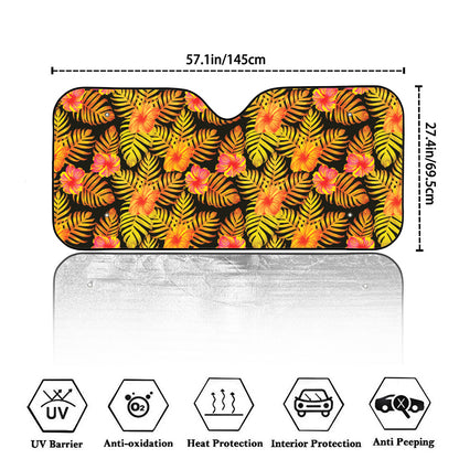 Yellow Hawaiian Tropical Pattern Print Car Windshield Sun Shade