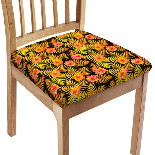 Yellow Hawaiian Tropical Pattern Print Chair Cushion Cover