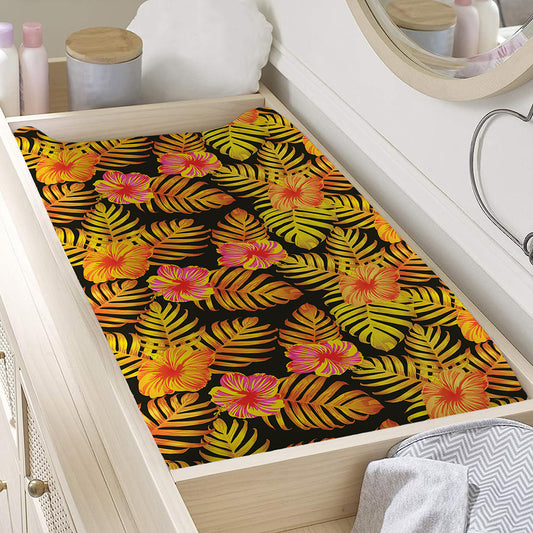 Yellow Hawaiian Tropical Pattern Print Changing Pad Cover