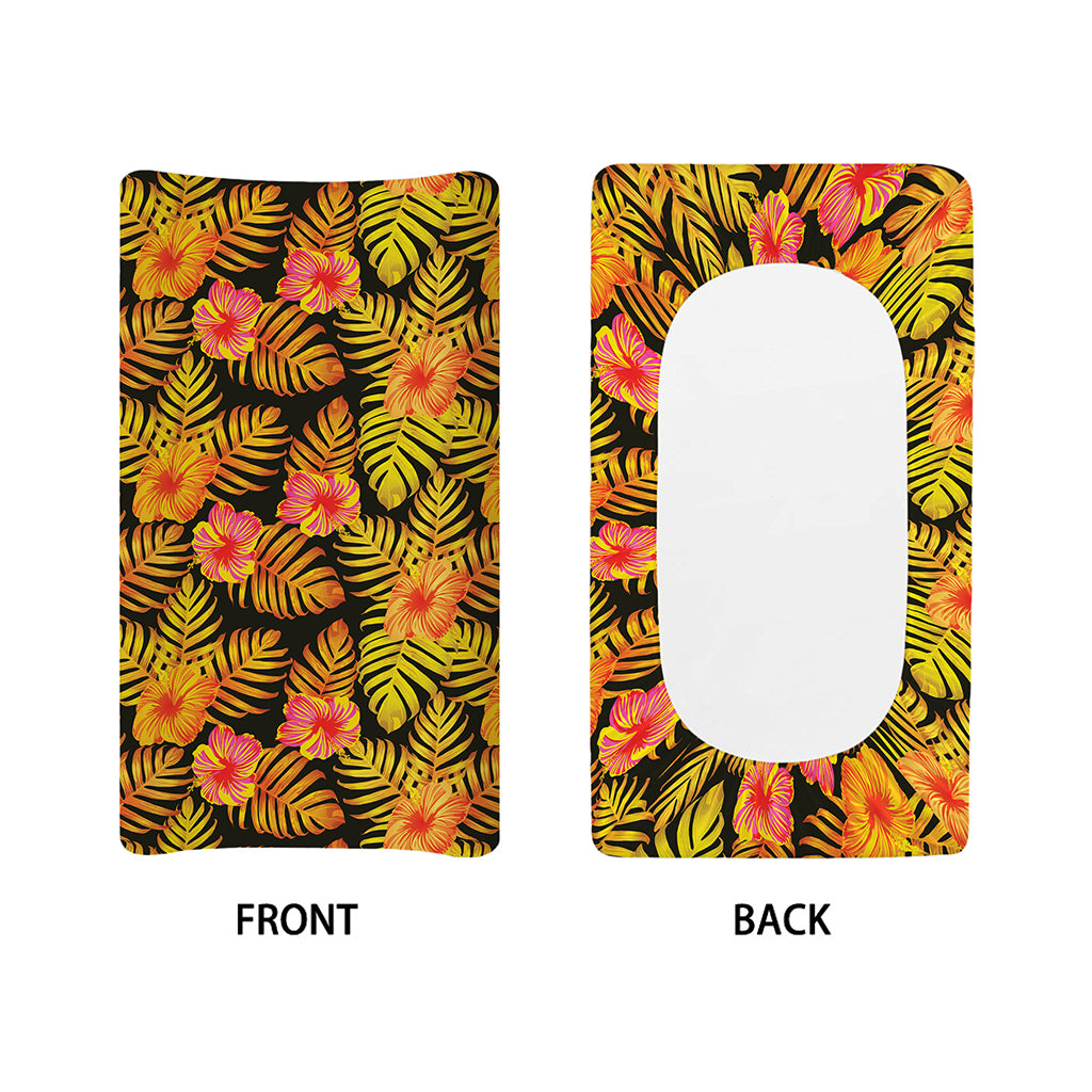 Yellow Hawaiian Tropical Pattern Print Changing Pad Cover