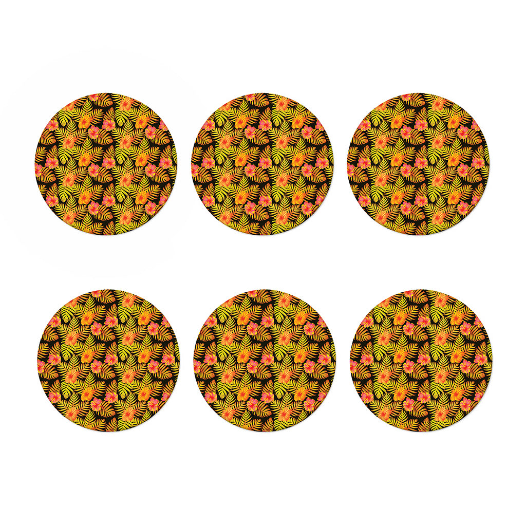 Yellow Hawaiian Tropical Pattern Print Coaster Set